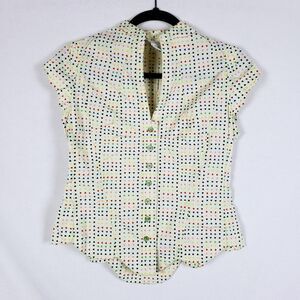 Odille Womens 6 Twee Top Rainbow Hearts Retro Indie Yellow Scalloped Playful